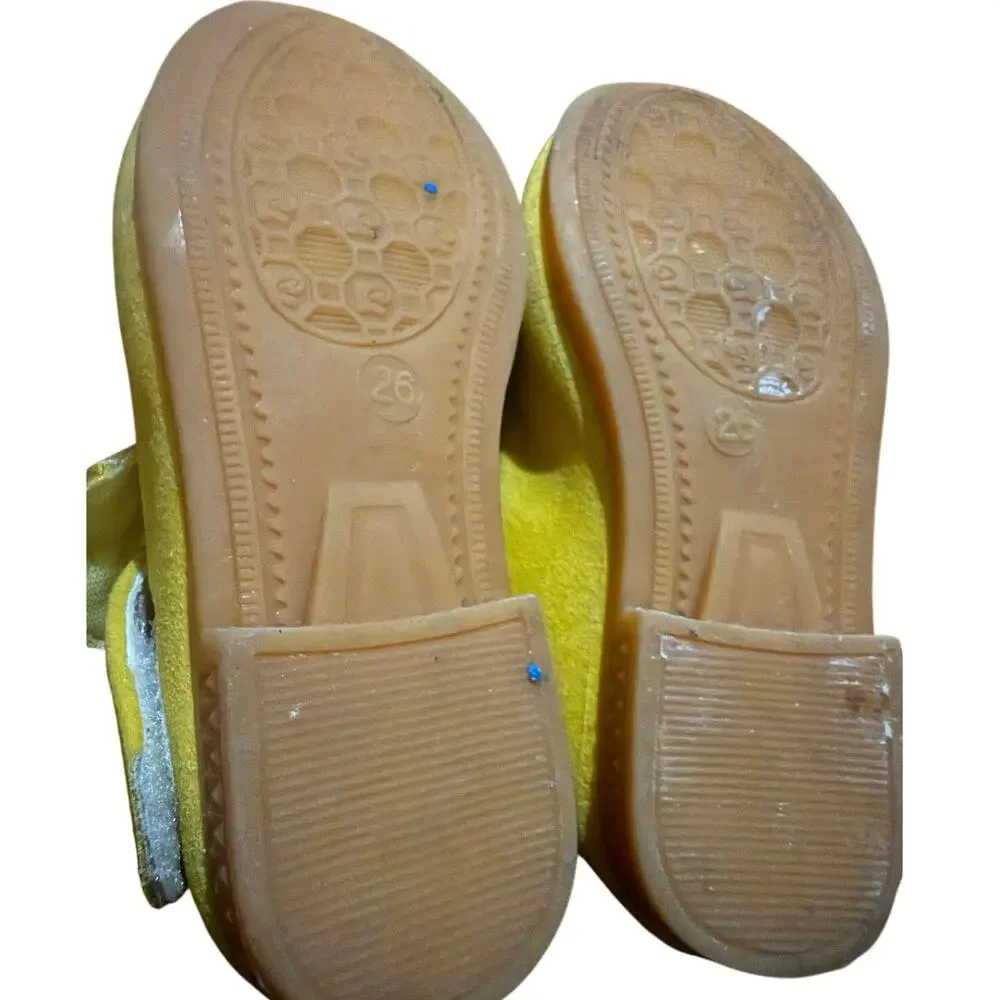 Neon Yellow Toddler Mary Jane Shoes Sequin Bow Girls Size 9C EU 26 Flats